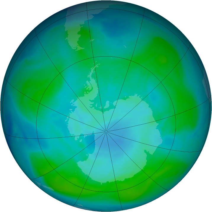 Antarctic ozone map for 15 January 2006